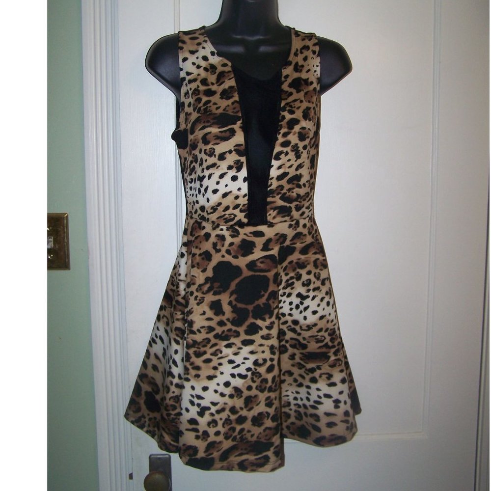 Love J Pin Up Dress Leopard Fit Flare M Sheer Back